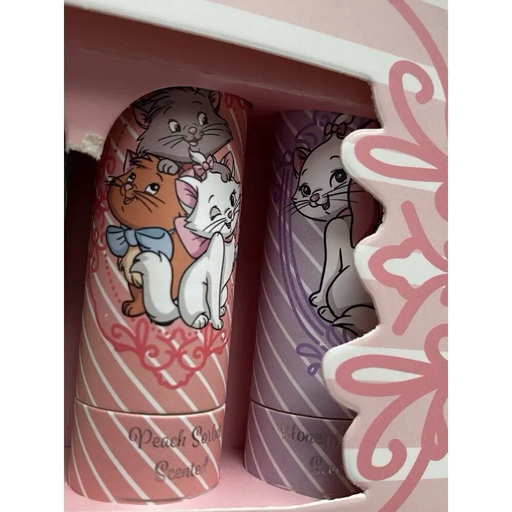 Set Of 6 Disney THE ARISTOCATS MARIE Lip Balms Scented Rose Lemon Peppermint NEW